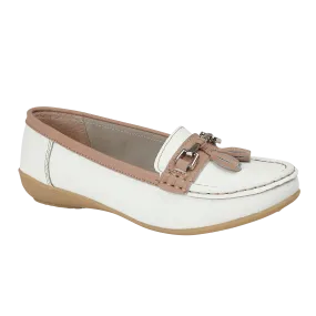 Jo & Joe Seafairer White/Mocha Womens Casual Comfort Leather Loafers