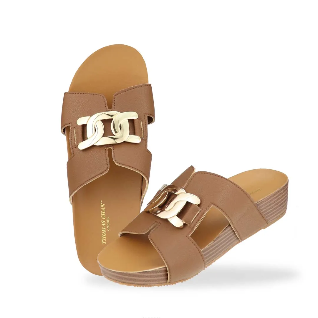 [20% off at cart] Metallic Buckle H-Flatform Sandals