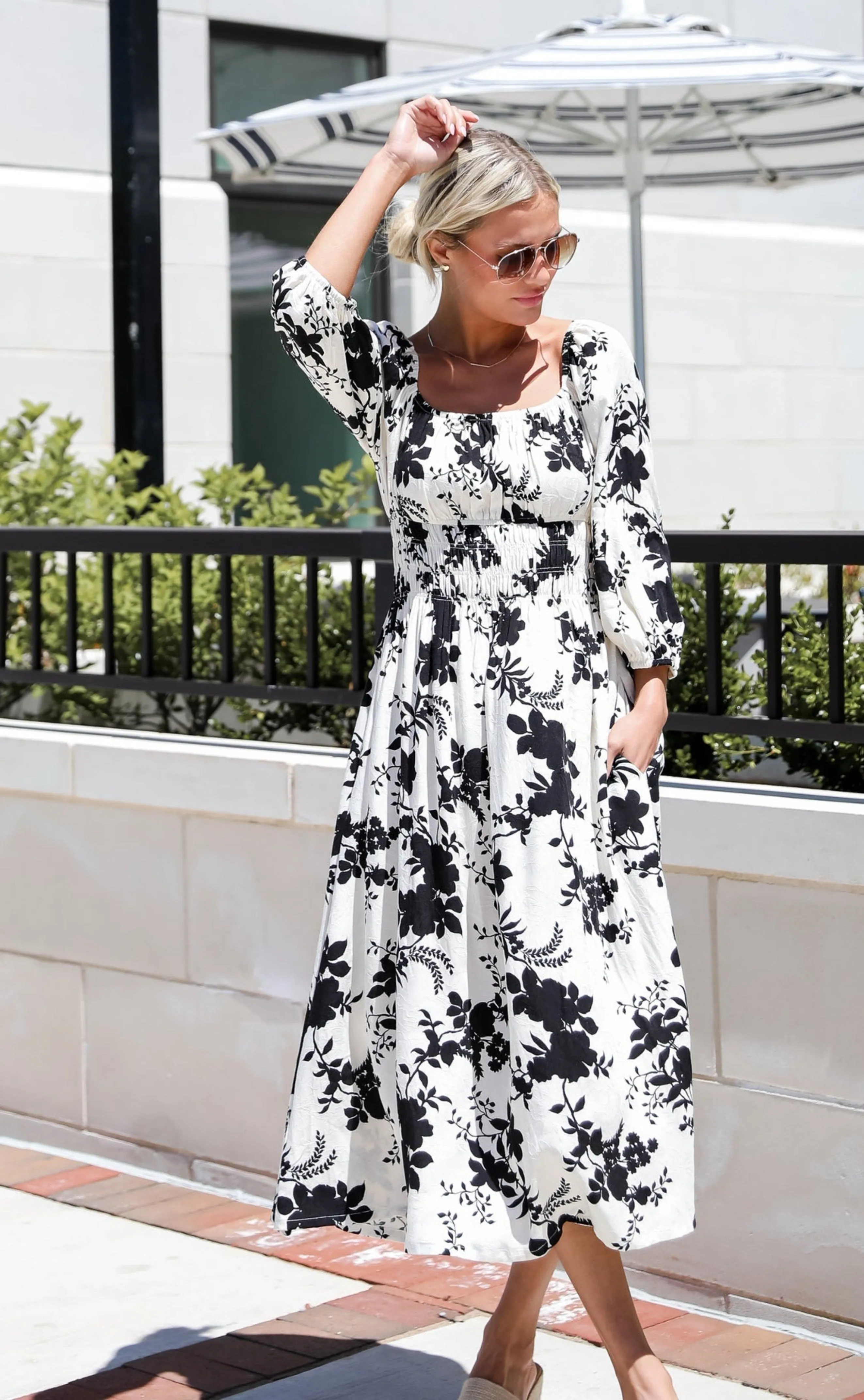 Adorably Elite Ivory Floral Midi Dress