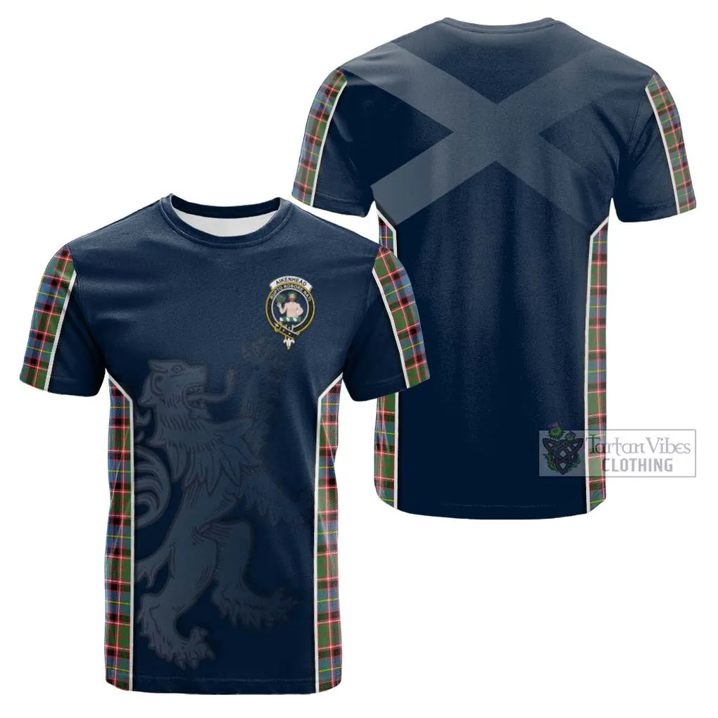 Aikenhead Tartan Cotton T-shirt with Family Crest and Lion Rampant Vibes Sport Style