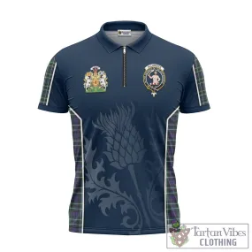 Allardice Tartan Zipper Polo Shirt with Family Crest and Scottish Thistle Vibes Sport Style