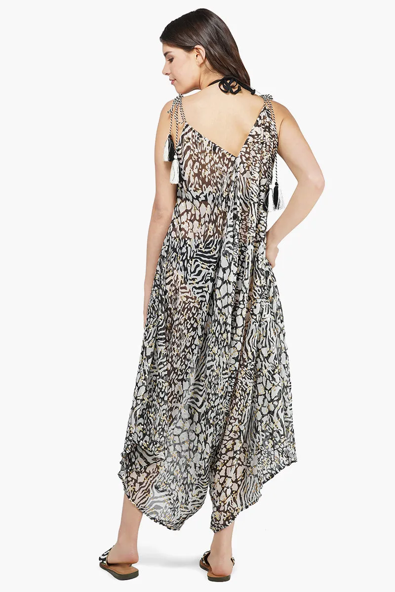 Always Animal Chiffon Print Wide Leg Cover Up Jumpsuit