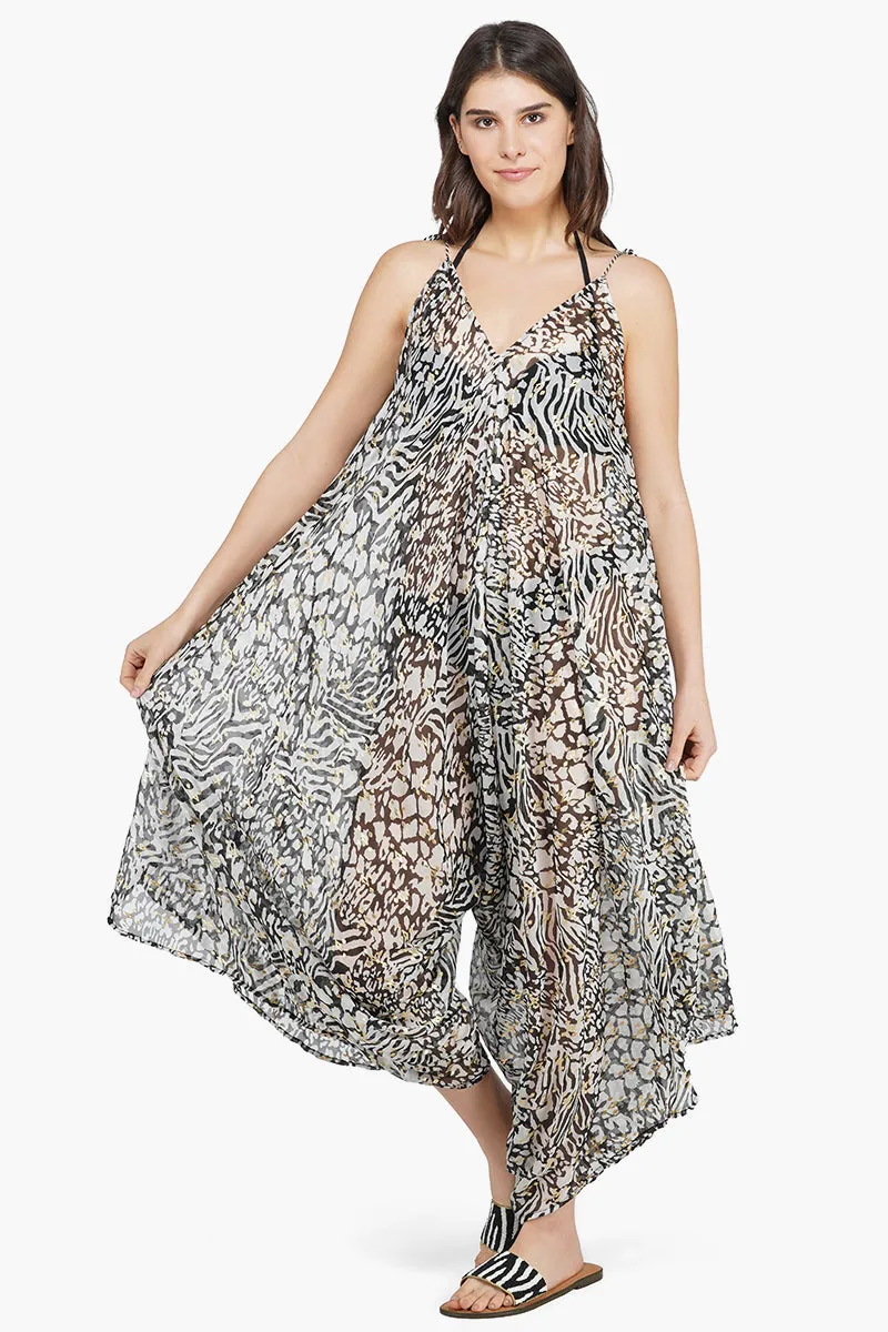 Always Animal Chiffon Print Wide Leg Cover Up Jumpsuit