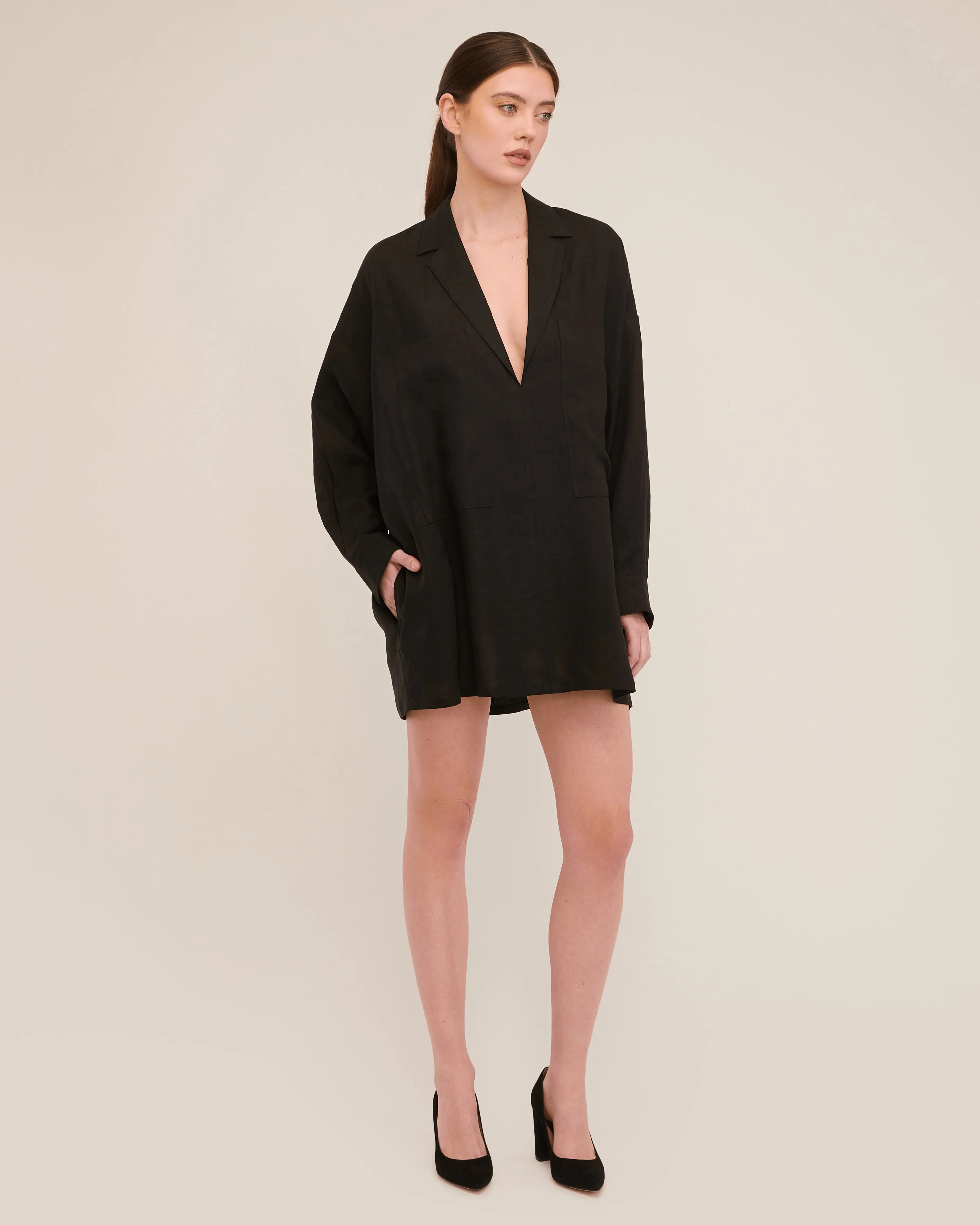 Amanda Blazer Linen Tunic in Black