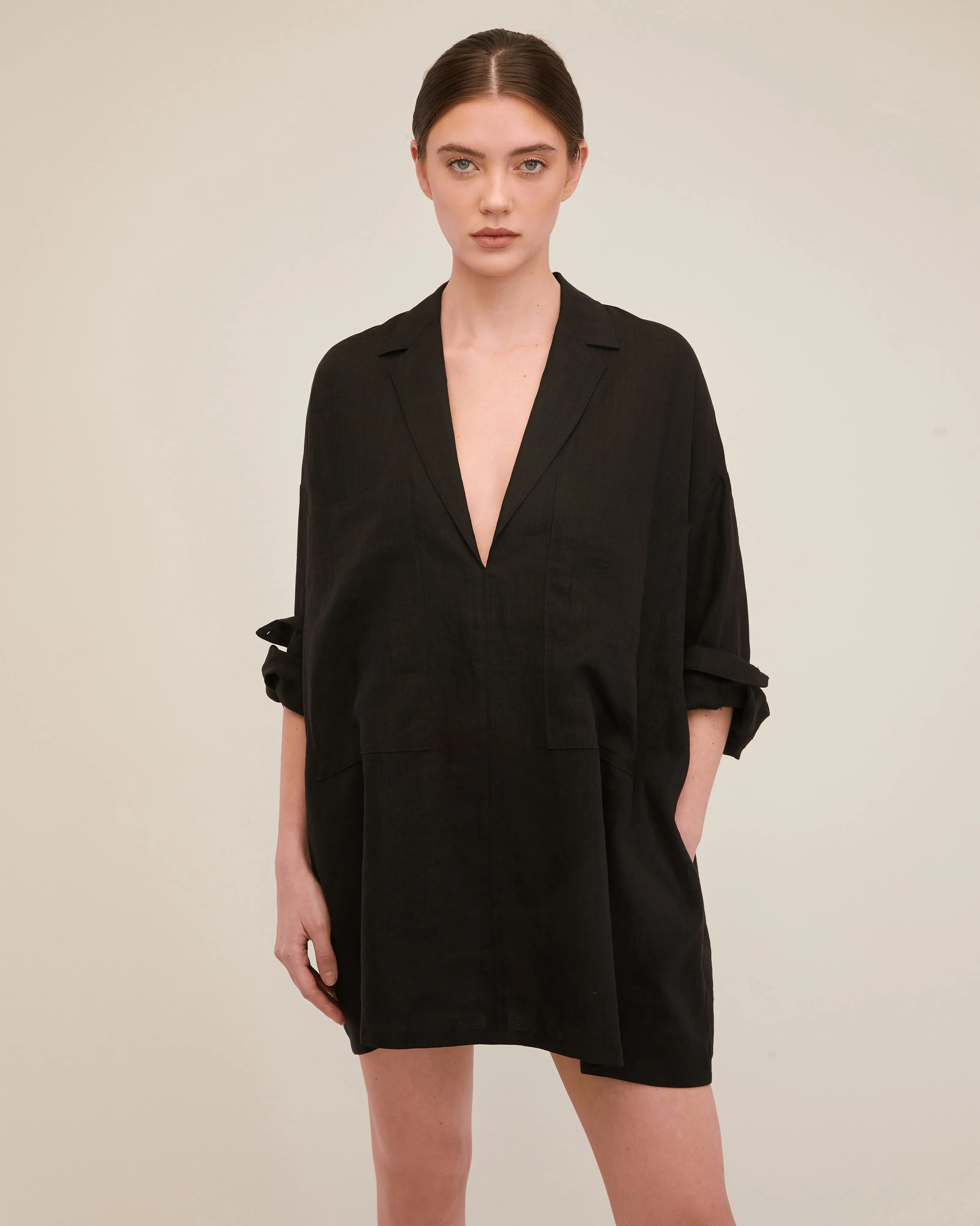 Amanda Blazer Linen Tunic in Black