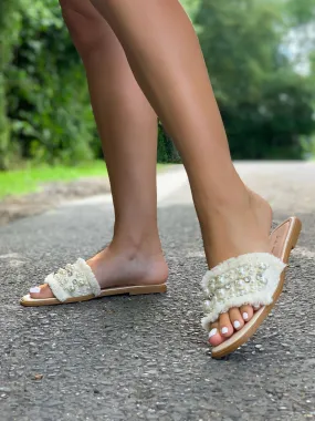 Amara Tassel Pearl Detail Sandal in Nude