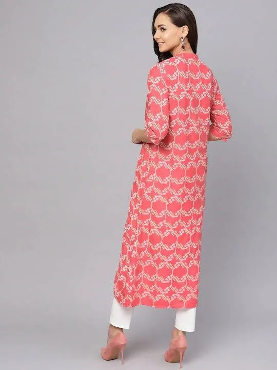 Anubhutee Coral Pink & Off-White Printed A-Line Kurta