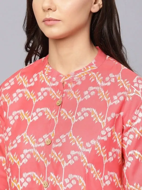 Anubhutee Coral Pink & Off-White Printed A-Line Kurta