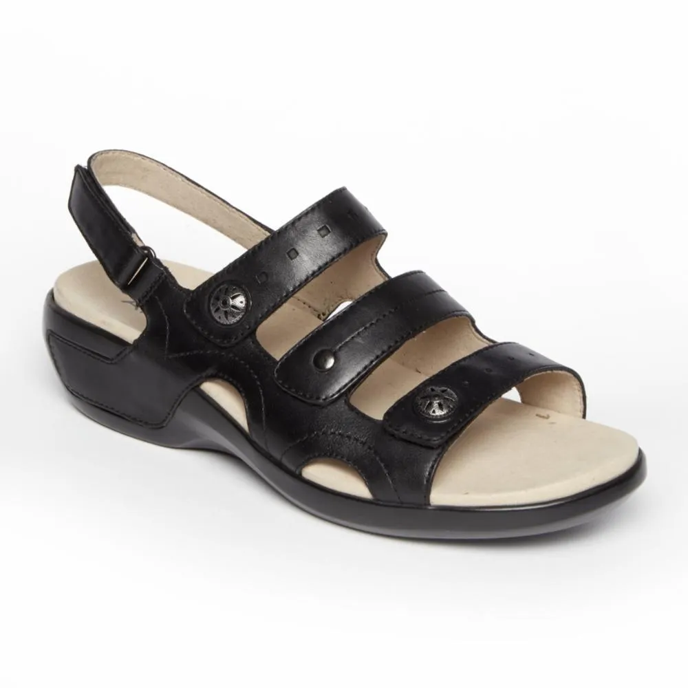 Aravon POWER COMFORT SANDALS THREE STRAP BLACK/LEATHER