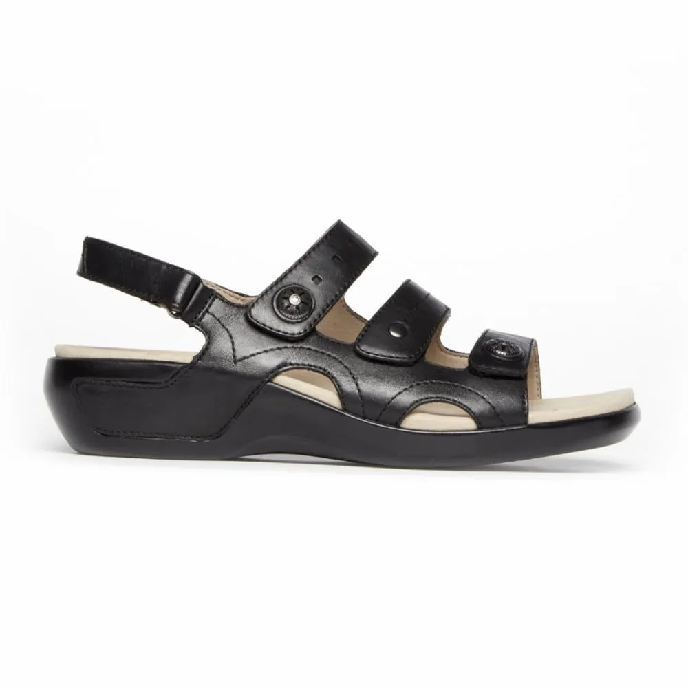 Aravon POWER COMFORT SANDALS THREE STRAP BLACK/LEATHER