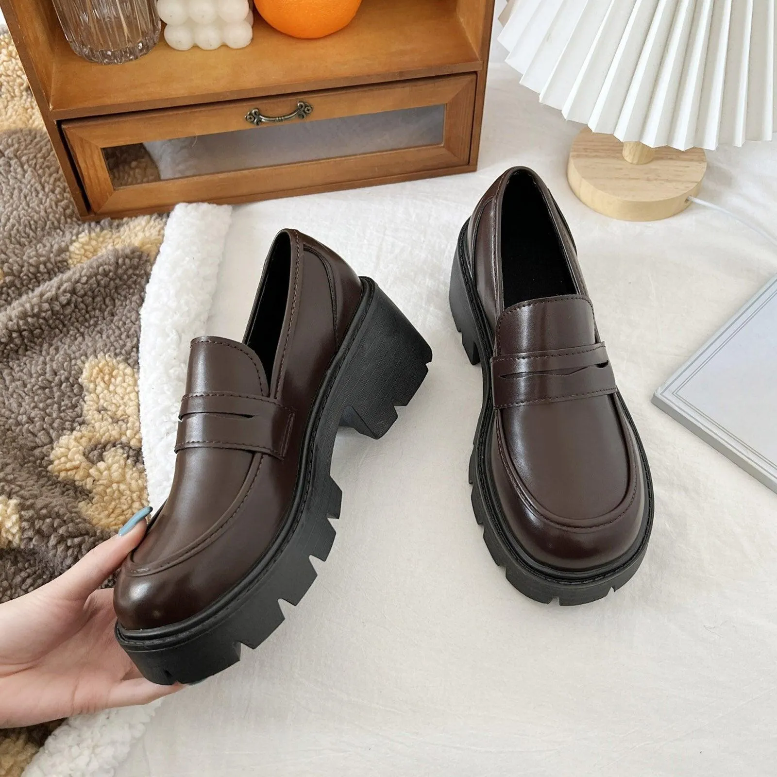 Artificial Leather Solid Color Slip On Flat Shoes Women Plus Size