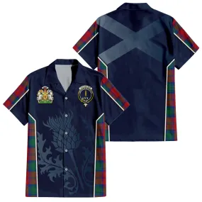 Auchinleck (Affleck) Tartan Short Sleeve Button Up Shirt with Family Crest and Scottish Thistle Vibes Sport Style