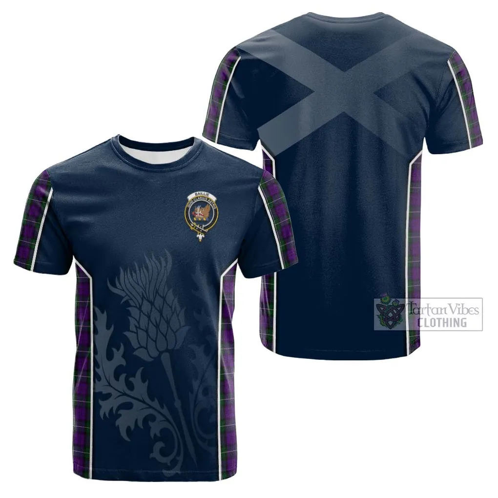 Baillie Highland Society Tartan Cotton T-shirt with Family Crest and Scottish Thistle Vibes Sport Style