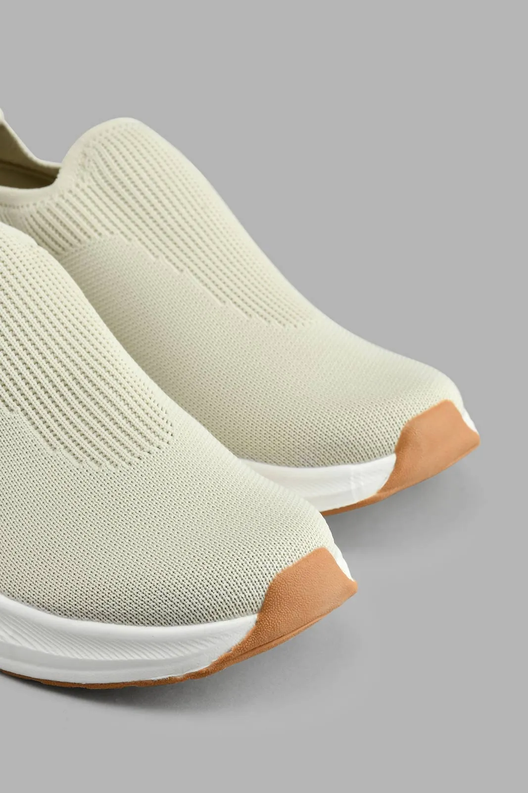 Beige Knit Slip On For Boys