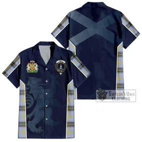 Bell Tartan Short Sleeve Button Shirt with Family Crest and Lion Rampant Vibes Sport Style