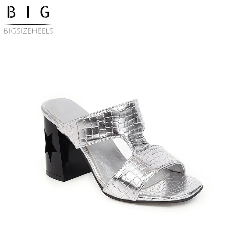 Bigsizeheels Sexy Slip-On Thread Chunky Heel Rubber Slippers - Silver