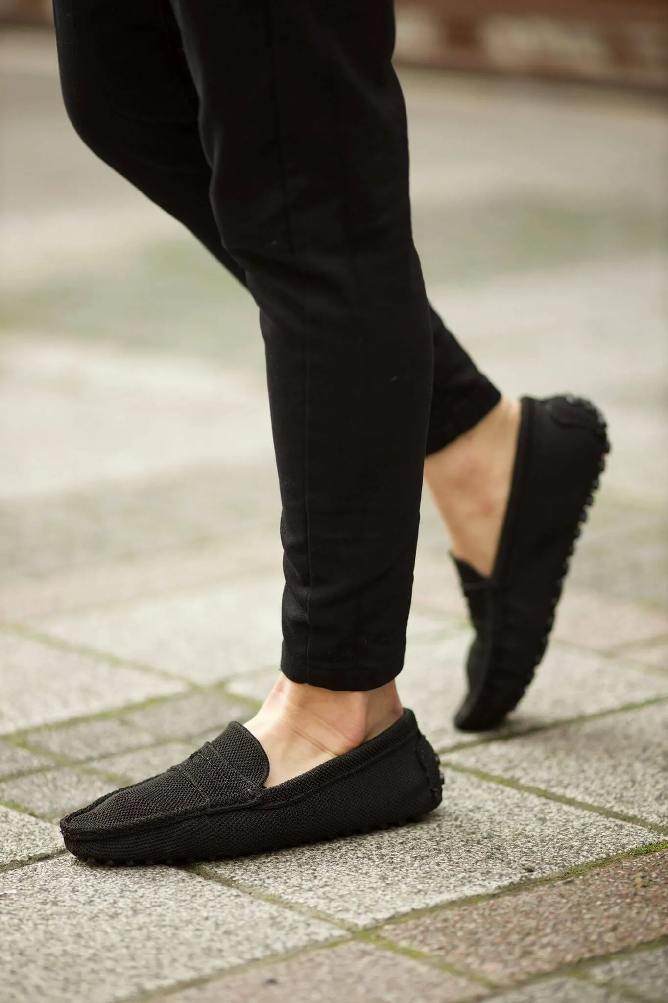 Black  Knitwear Leather Loafers.