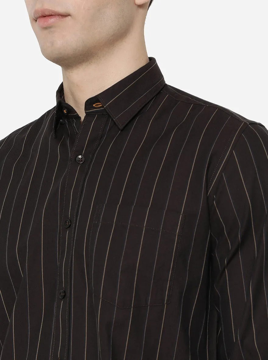 Black Striped Slim Fit Casual Shirt | JadeBlue