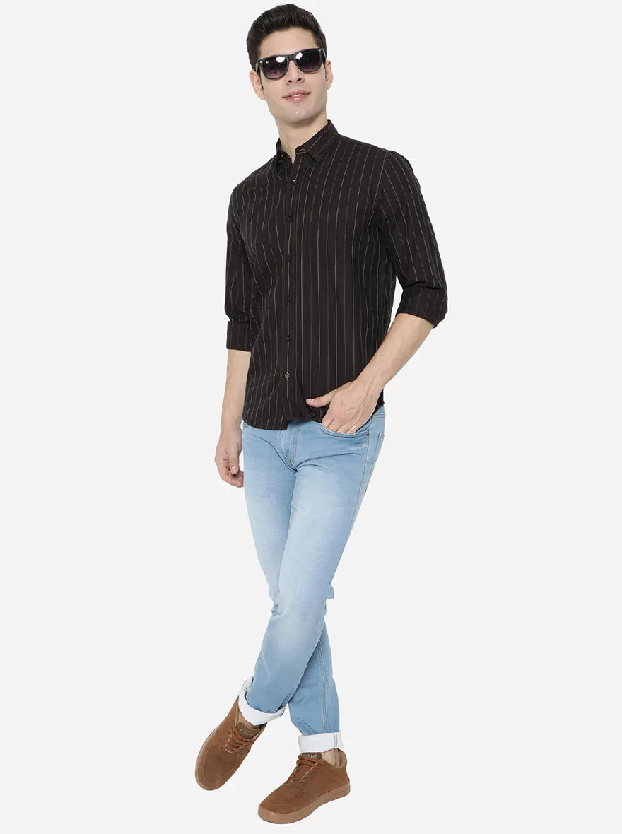 Black Striped Slim Fit Casual Shirt | JadeBlue