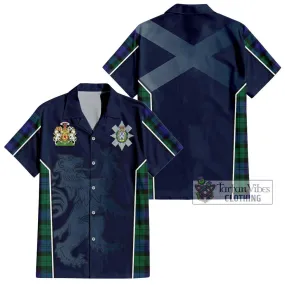 Black Watch Modern Tartan Short Sleeve Button Shirt with Family Crest and Lion Rampant Vibes Sport Style