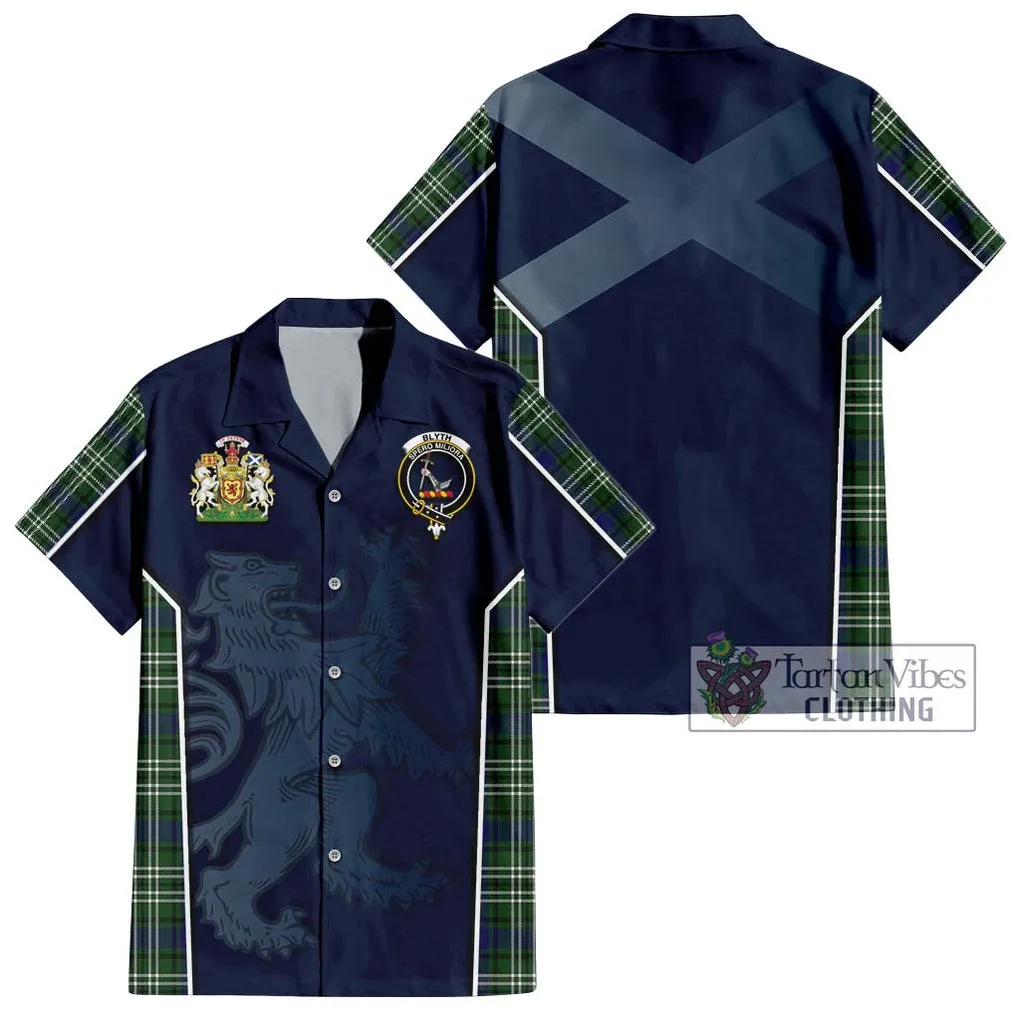 Blyth Tartan Short Sleeve Button Shirt with Family Crest and Lion Rampant Vibes Sport Style