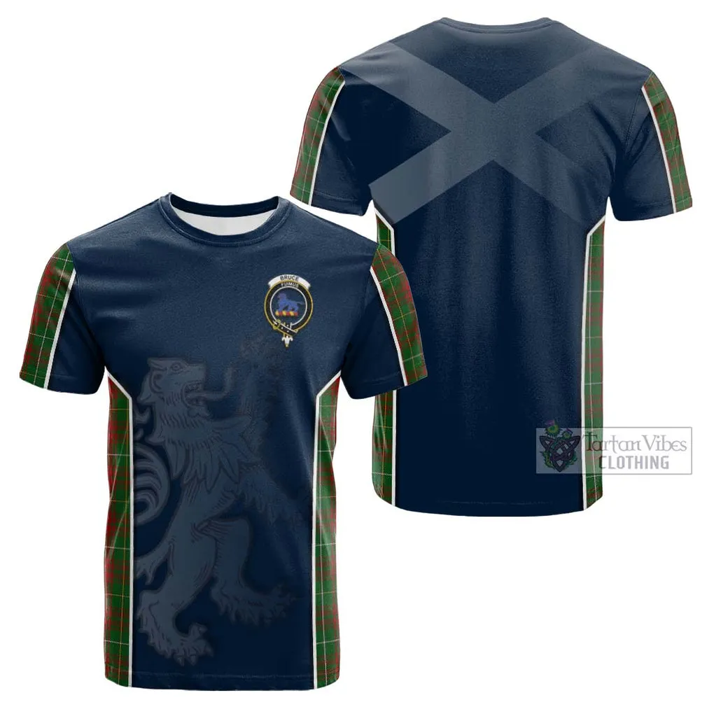 Bruce Hunting Tartan Cotton T-shirt with Family Crest and Lion Rampant Vibes Sport Style