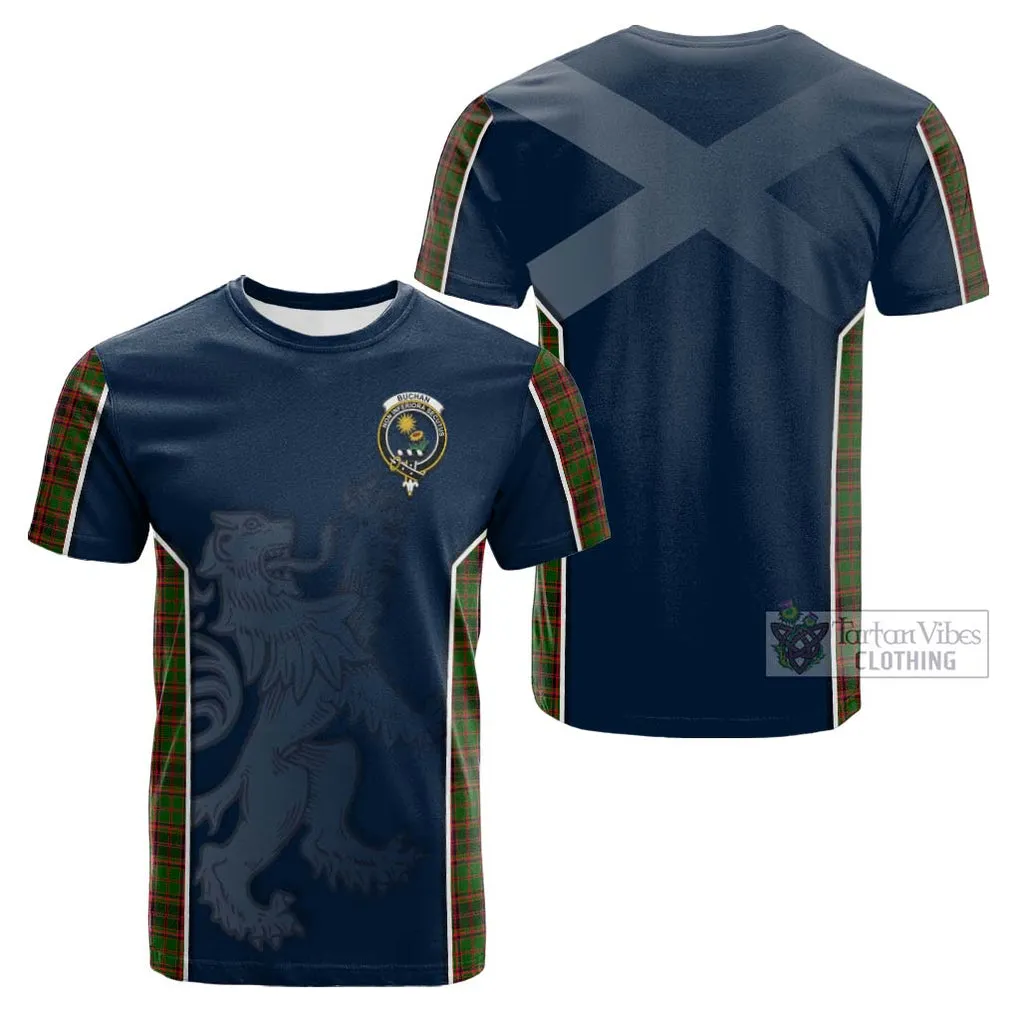 Buchan Tartan Cotton T-shirt with Family Crest and Lion Rampant Vibes Sport Style