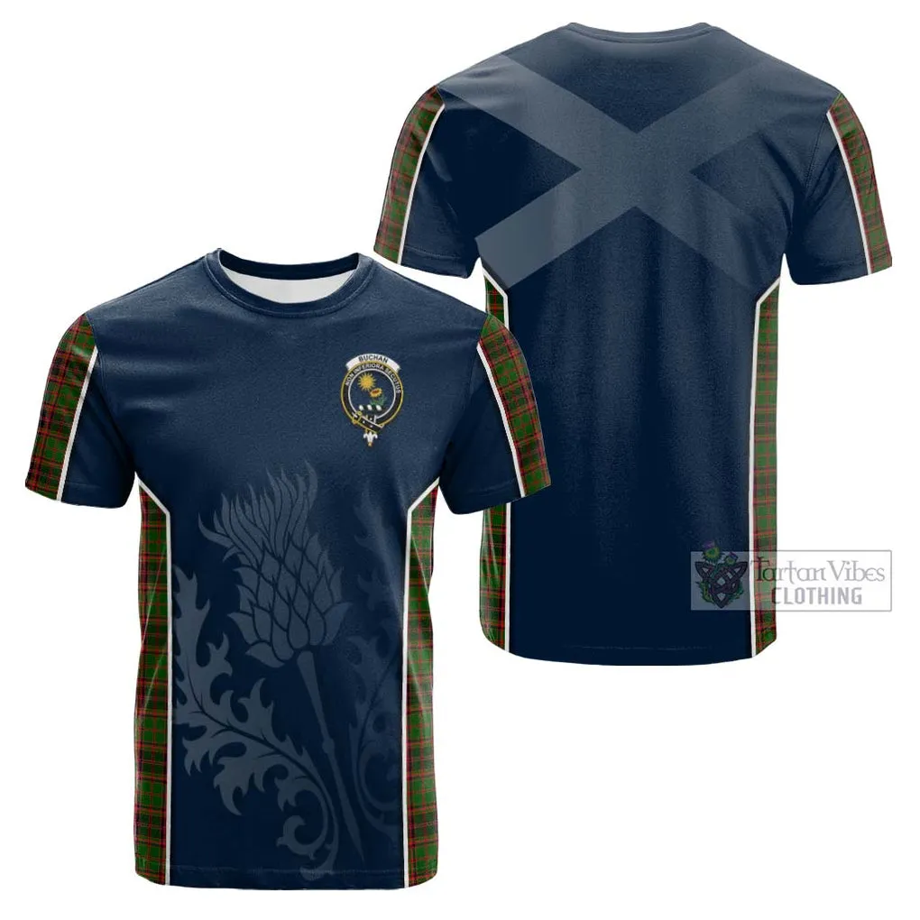 Buchan Tartan Cotton T-shirt with Family Crest and Scottish Thistle Vibes Sport Style