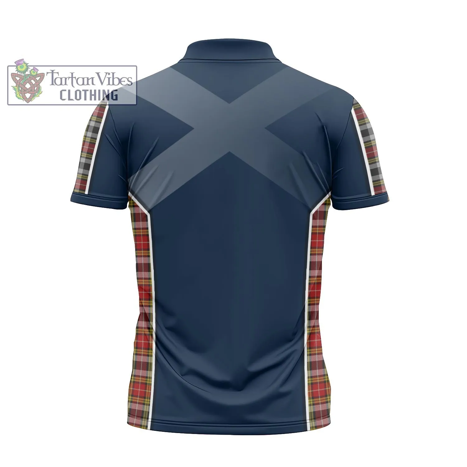 Buchanan Old Dress Tartan Zipper Polo Shirt with Family Crest and Scottish Thistle Vibes Sport Style