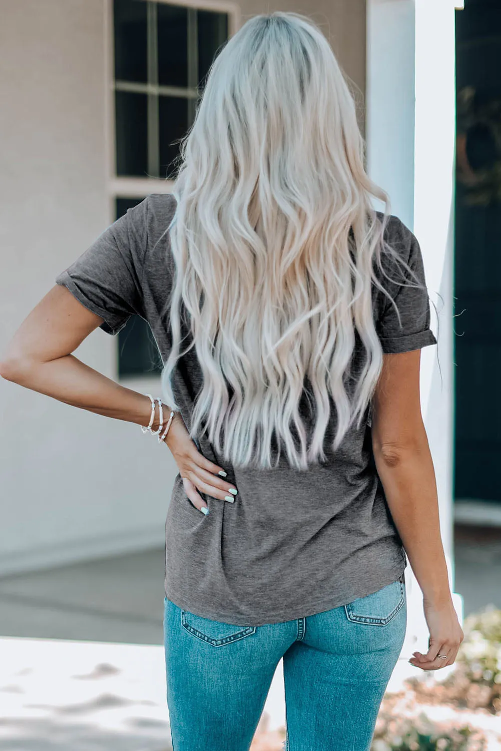 Caffeine and Faith Gray Graphic Tee with Slogan Detail