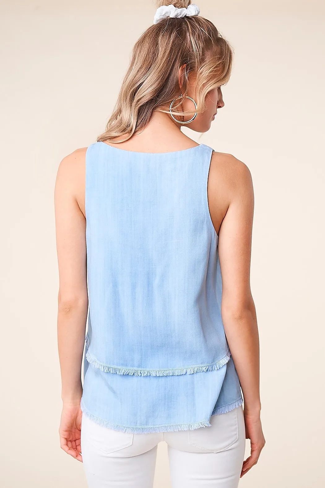 Cannes Chambray Frayed Hem Top