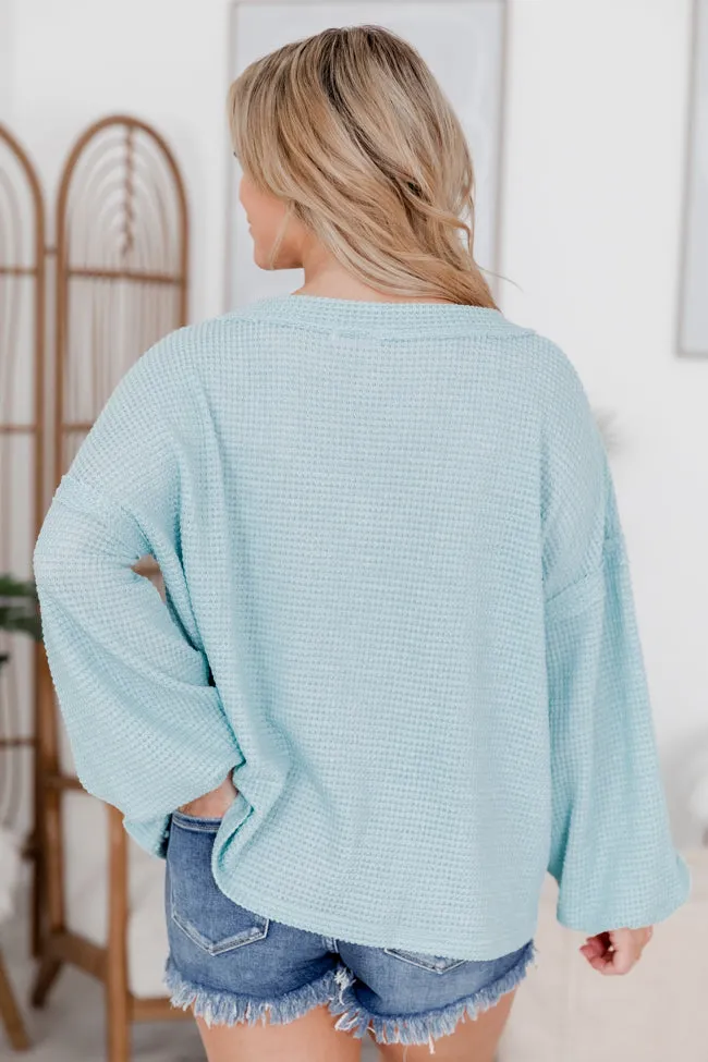 Change My Mind Blue V-neck Oversized Waffle Long Sleeve Top FINAL SALE