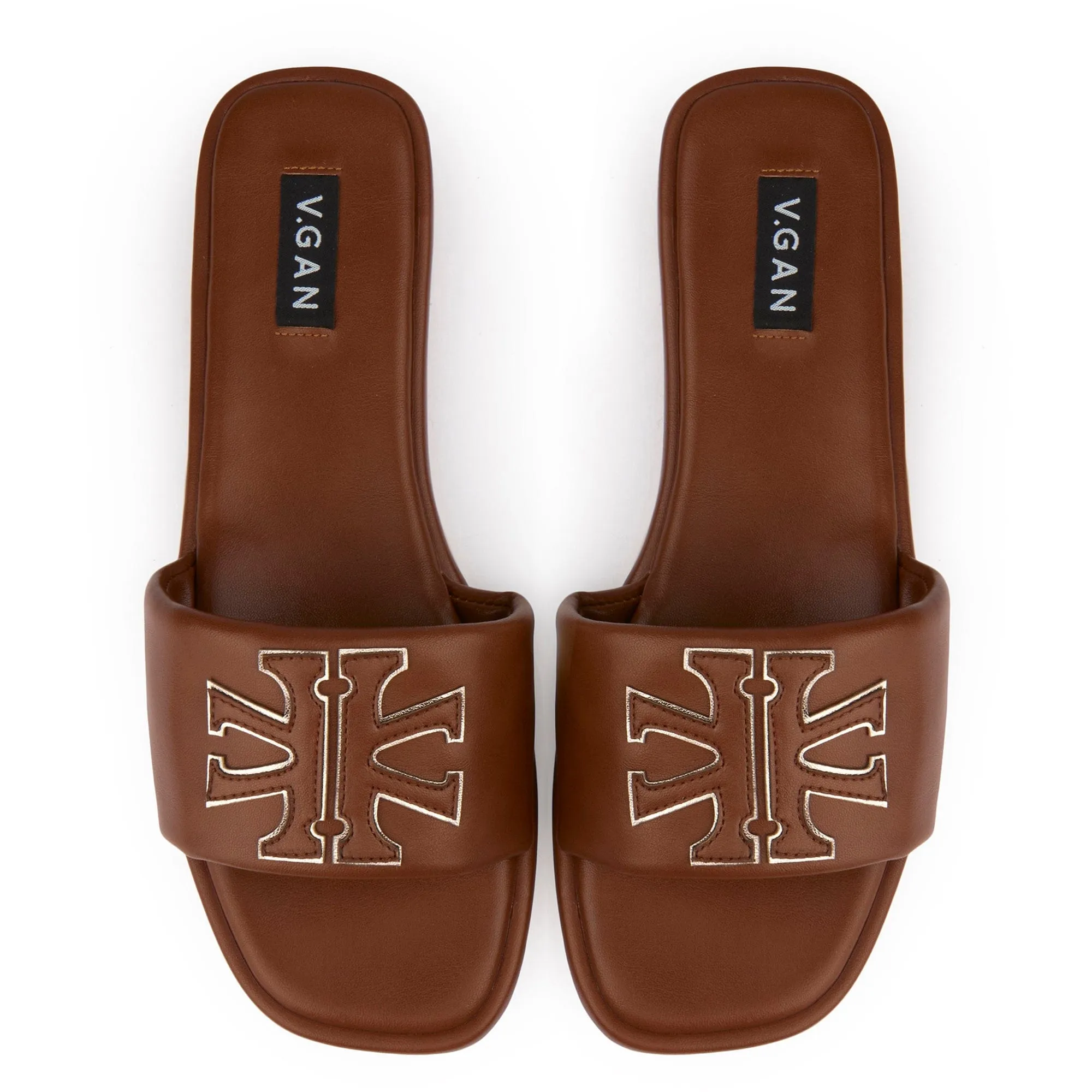 Choy Women's Vegan Leather Logo Slider Sandals | Tan