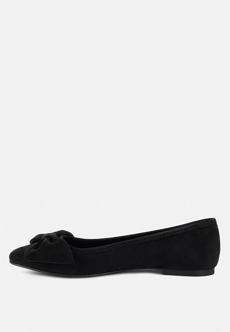 CHUCKLE Black Big Bow Suede Ballerina Flats