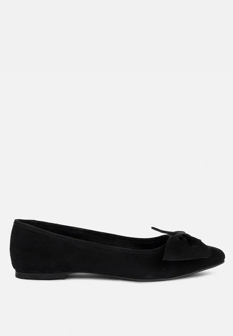 CHUCKLE Black Big Bow Suede Ballerina Flats