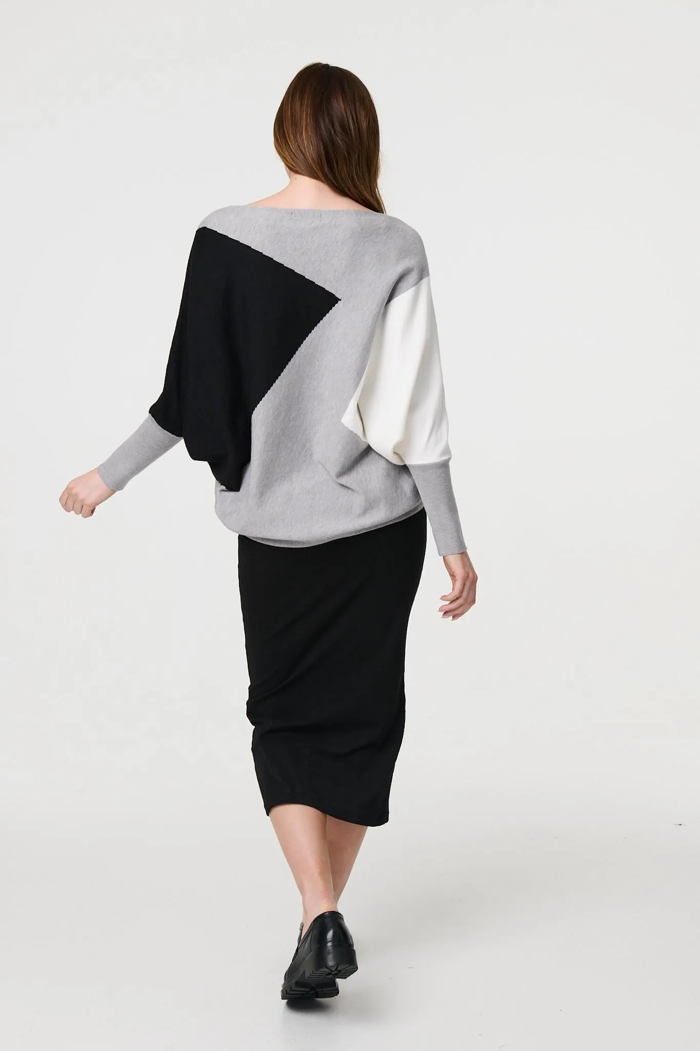 Colour Block Oversized Batwing Jumper