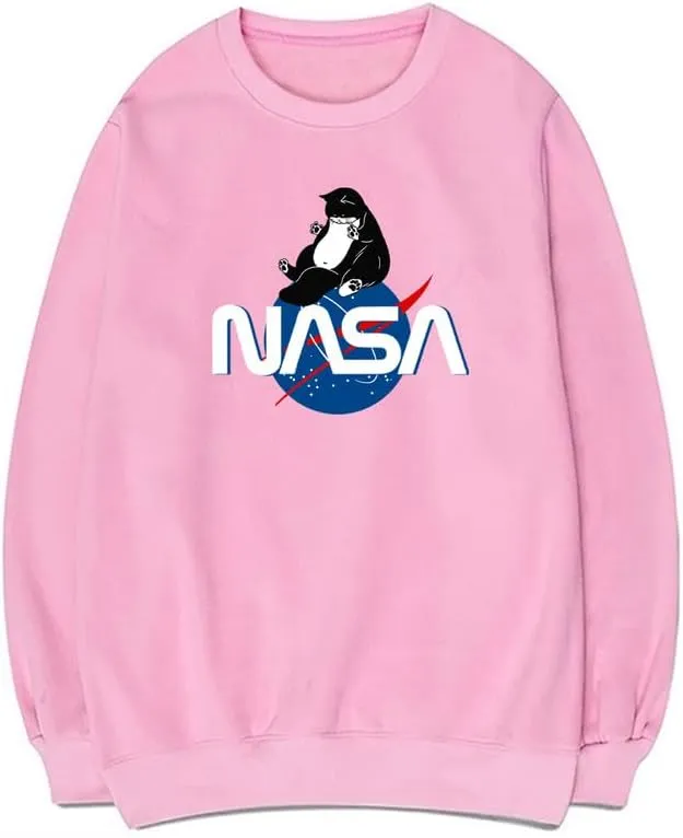 CORIRESHA Fashion NASA Print Crewneck Long Sleeve Casual Cat Lover Sweatshirt