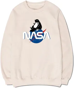 CORIRESHA Fashion NASA Print Crewneck Long Sleeve Casual Cat Lover Sweatshirt