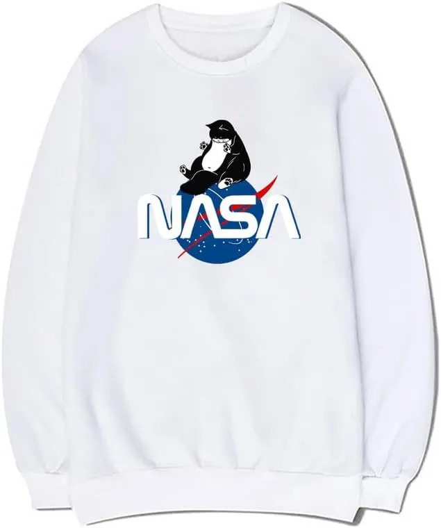 CORIRESHA Fashion NASA Print Crewneck Long Sleeve Casual Cat Lover Sweatshirt