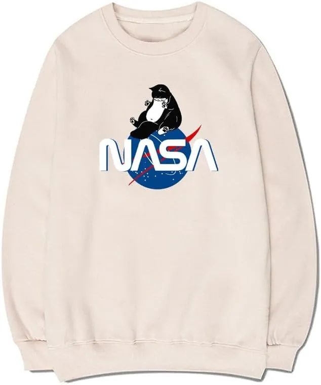 CORIRESHA Fashion NASA Print Crewneck Long Sleeve Casual Cat Lover Sweatshirt