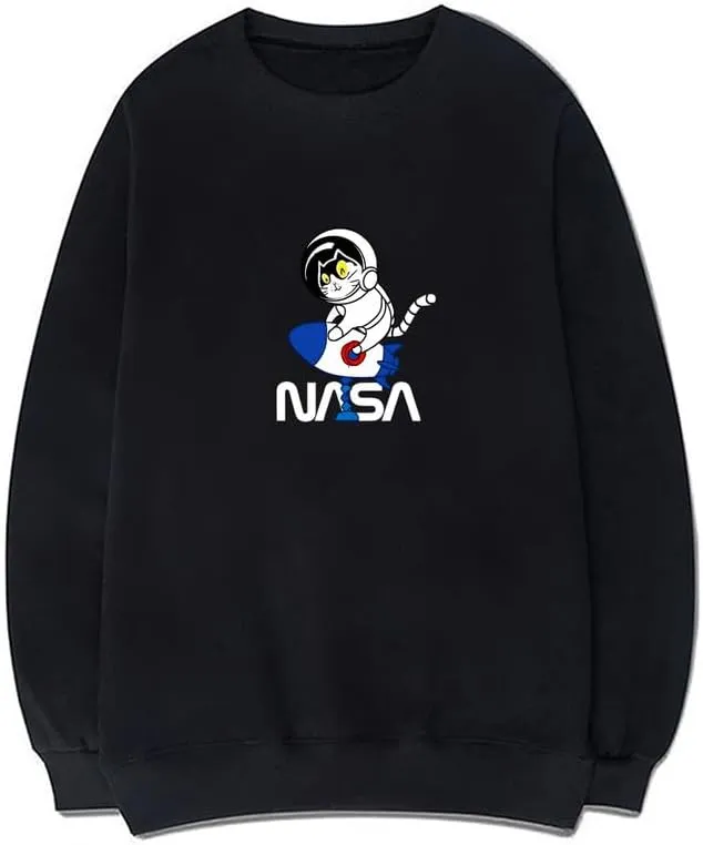 CORIRESHA Space Astronaut Cat Rocket NASA Long Sleeve Crew Neck Sweatshirt