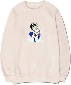 CORIRESHA Space Astronaut Cat Rocket NASA Long Sleeve Crew Neck Sweatshirt