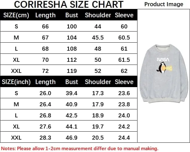 CORIRESHA Teen Cat Lover Sweatshirt Crew Neck Long Sleeve Cotton Simple NASA Pullover