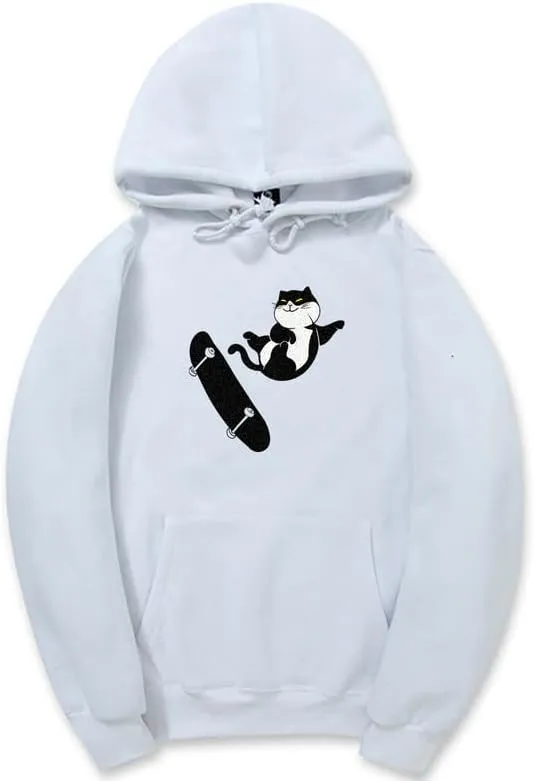 CORIRESHA Teen Cat Lovers Hoodie Long Sleeve Drawstring Cute Skateboard Sweatshirt