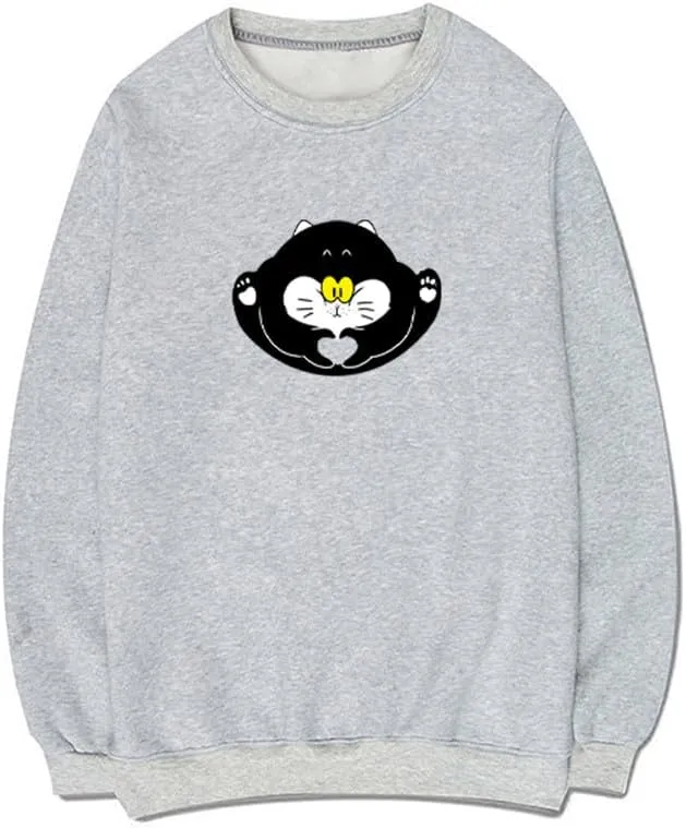 CORIRESHA Teen Cute Cat Crew Neck Long Sleeve Cotton Basic Pullover Sweatshirt