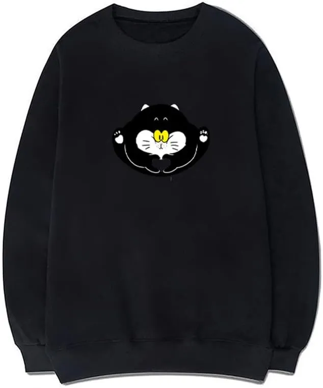 CORIRESHA Teen Cute Cat Crew Neck Long Sleeve Cotton Basic Pullover Sweatshirt