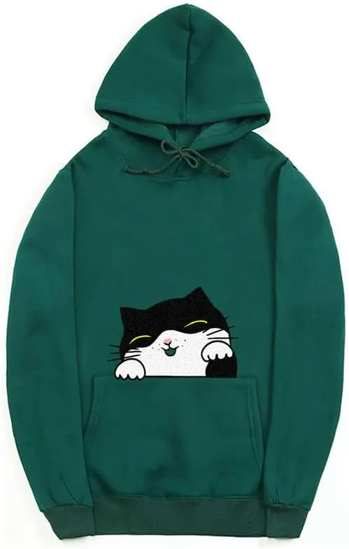 CORIRESHA Teen Cute Cat Hoodie Drawstring Long Sleeve Pocket Cotton Sweatshirt