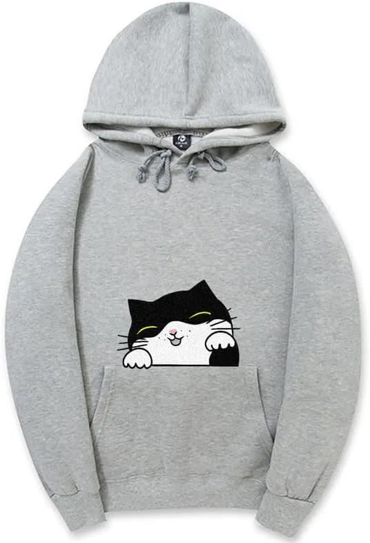 CORIRESHA Teen Cute Cat Hoodie Drawstring Long Sleeve Pocket Cotton Sweatshirt