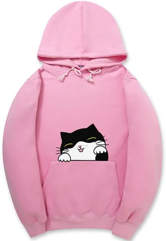 CORIRESHA Teen Cute Cat Hoodie Drawstring Long Sleeve Pocket Cotton Sweatshirt