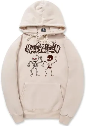 CORIRESHA Teen Halloween Skeleton Hoodie Casual Drawstring Y2K Aesthetic Gothic Sweatshirt